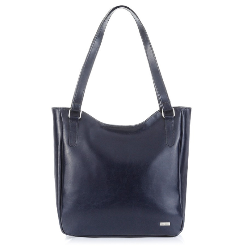 Duża skórzana torba damska na ramię Paolo Peruzzi Z-09-NAVY
