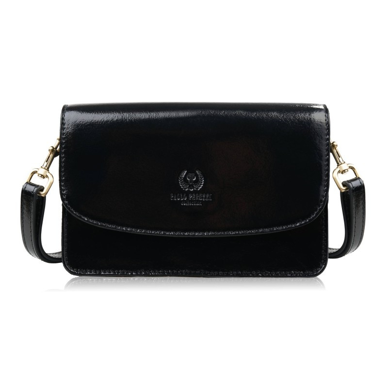 Torebka damska mała skórzana lakierowana czarna kopertówka na ramię do ręki Paolo Peruzzi AY-18-BL