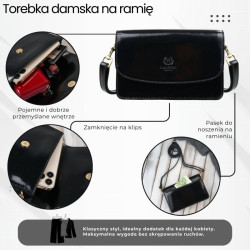 Torebka damska mała skórzana lakierowana czarna kopertówka na ramię do ręki Paolo Peruzzi AY-18-BL