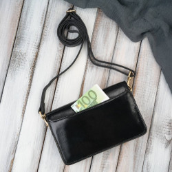 Torebka damska mała skórzana lakierowana czarna kopertówka na ramię do ręki Paolo Peruzzi AY-18-BL