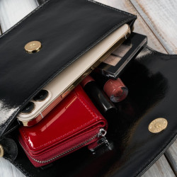 Torebka damska mała skórzana lakierowana czarna kopertówka na ramię do ręki Paolo Peruzzi AY-18-BL