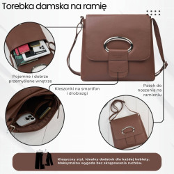 Torebka damska skórzana na ramię brązowa listonoszka klasyczna pojemna Paolo Peruzzi AY-19-BR