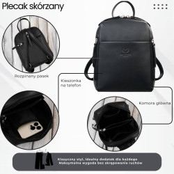 Plecak damski skórzany miejski mały czarny elegancki Paolo Peruzzi AY-26-BL