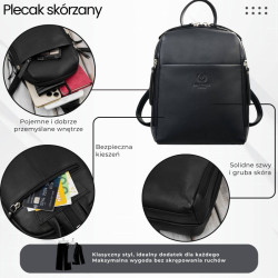 Plecak damski skórzany miejski mały czarny elegancki Paolo Peruzzi AY-26-BL