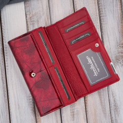 Portfel damski skórzany lakierowany czerwony ze wzorem w motyle SP-16-RDM