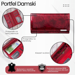 Portfel damski skórzany lakierowany czerwony ze wzorem w motyle SP-16-RDM