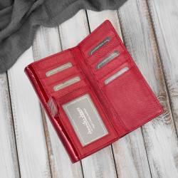 Portfel damski skórzany duży czerwony lakierowany croco SP-19-CRD