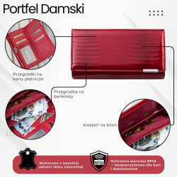 Portfel damski skórzany duży czerwony lakierowany croco SP-19-CRD