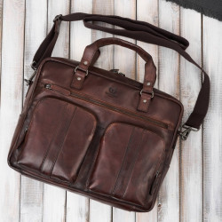 Skórzana torba na laptopa męska na dokumenty brązowa Paolo Peruzzi SL-01-BR
