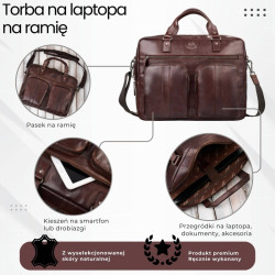 Skórzana torba na laptopa męska na dokumenty brązowa Paolo Peruzzi SL-01-BR