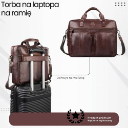 Skórzana torba na laptopa męska na dokumenty brązowa Paolo Peruzzi SL-01-BR