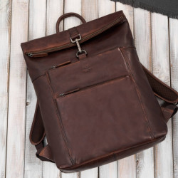 Plecak skórzany vintage roll top na laptopa miejski brązowy Paolo Peruzzi SL-02-BR