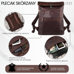 Plecak skórzany vintage roll top na laptopa miejski brązowy Paolo Peruzzi SL-02-BR