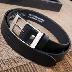 Pasek damski skórzany czarny 110 cm ze srebrną klamrą Paolo Peruzzi PG-02-BLS-110