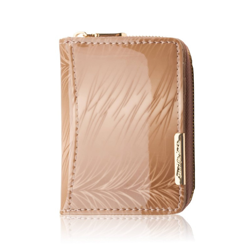 Portfel damski skórzany mini beżowy skóra naturalna lakierowana SP-18-RZBG
