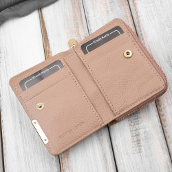 Portfel damski skórzany mini beżowy skóra naturalna lakierowana SP-18-RZBG