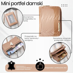 Portfel damski skórzany mini beżowy skóra naturalna lakierowana SP-18-RZBG