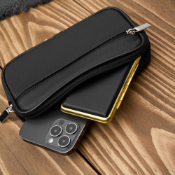 Męska skórzana saszetka na pasek do ręki czarna ABR-53