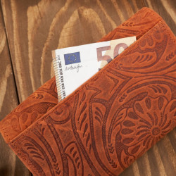 Portfel damski skórzany vintage w kwiaty pomarańczowy duży Paolo Peruzzi T-108-HOR