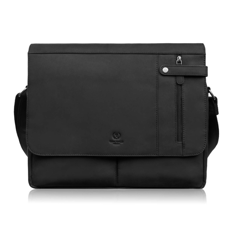 Męska czarna skórzana torba na ramie na laptopa vintage Paolo Peruzzi T-148-HBL