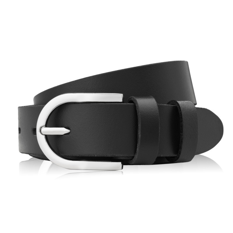 Pasek damski skórzany czarny 110 cm ze srebrną klamrą Paolo Peruzzi PG-01-BLS-110