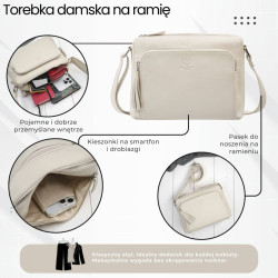 Torebka damska na ramię skórzana beżowa klasyczna miejska pojemna Paolo Peruzzi AY-22-BG
