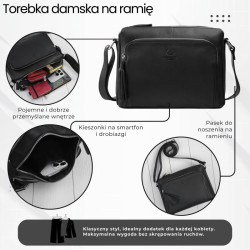 Torebka damska na ramię skórzana czarna klasyczna miejska pojemna ze srebrnymi okuciami Paolo Peruzzi AY-22-BLS