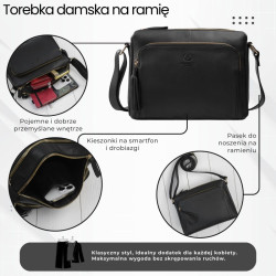 Torebka damska na ramię skórzana czarna klasyczna miejska pojemna ze złotymi okuciami Paolo Peruzzi AY-22-BLZ