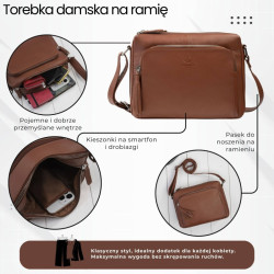 Torebka damska na ramię skórzana koniakowa klasyczna miejska pojemna Paolo Peruzzi AY-22-CGS