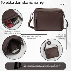 Torebka damska na ramię skórzana brązowa klasyczna miejska pojemna Paolo Peruzzi AY-22-BRS