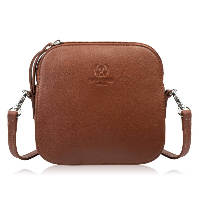Mała torebka damska skórzana kopertówka na ramię crossbody do ręki koniakowa Paolo Peruzzi AY-24-CG
