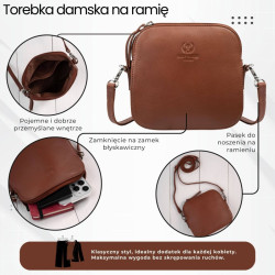 Mała torebka damska skórzana kopertówka na ramię crossbody do ręki koniakowa Paolo Peruzzi AY-24-CG