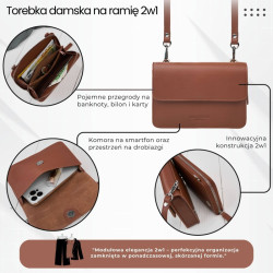 Mała torebka damska skórzana kopertówka na ramię do ręki 2w1 koniakowa Paolo Peruzzi AY-21-CG