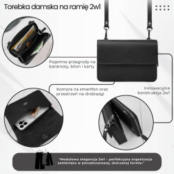Mała torebka damska skórzana kopertówka na ramię do ręki 2w1 czarna Paolo Peruzzi AY-21-BL