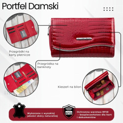 Portfel damski skórzany lakierowany ze zwierzęcym wzorem croco czerwony SP-24-CRD