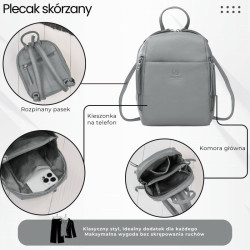 Plecak damski skórzany miejski mały szary elegancki Paolo Peruzzi AY-26-GR