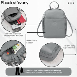 Plecak damski skórzany miejski mały szary elegancki Paolo Peruzzi AY-26-GR