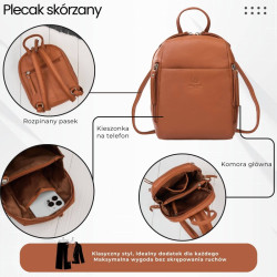 Plecak damski skórzany miejski mały koniakowy elegancki Paolo Peruzzi AY-26-CG