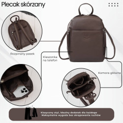 Plecak damski skórzany miejski mały brązowy elegancki Paolo Peruzzi AY-26-BR