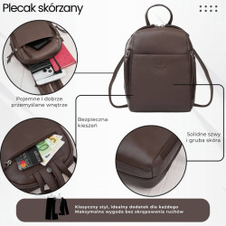 Plecak damski skórzany miejski mały brązowy elegancki Paolo Peruzzi AY-26-BR