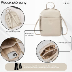 Plecak damski skórzany miejski mały beżowy elegancki Paolo Peruzzi AY-26-BG