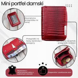 Portfel damski skórzany mini czerwony ze zwięrzęcym wzorem lakierowany SP-18-CRD
