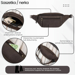 Saszetka męska skórzana nerka na pas brązowa vintage pojemna Paolo Peruzzi AY-29-HBR