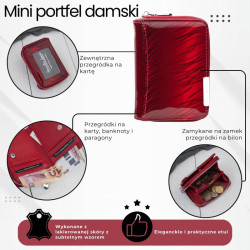 Portfel damski skórzany mini czerwony z roślinnym wzorem lakierowany SP-18-RZRD