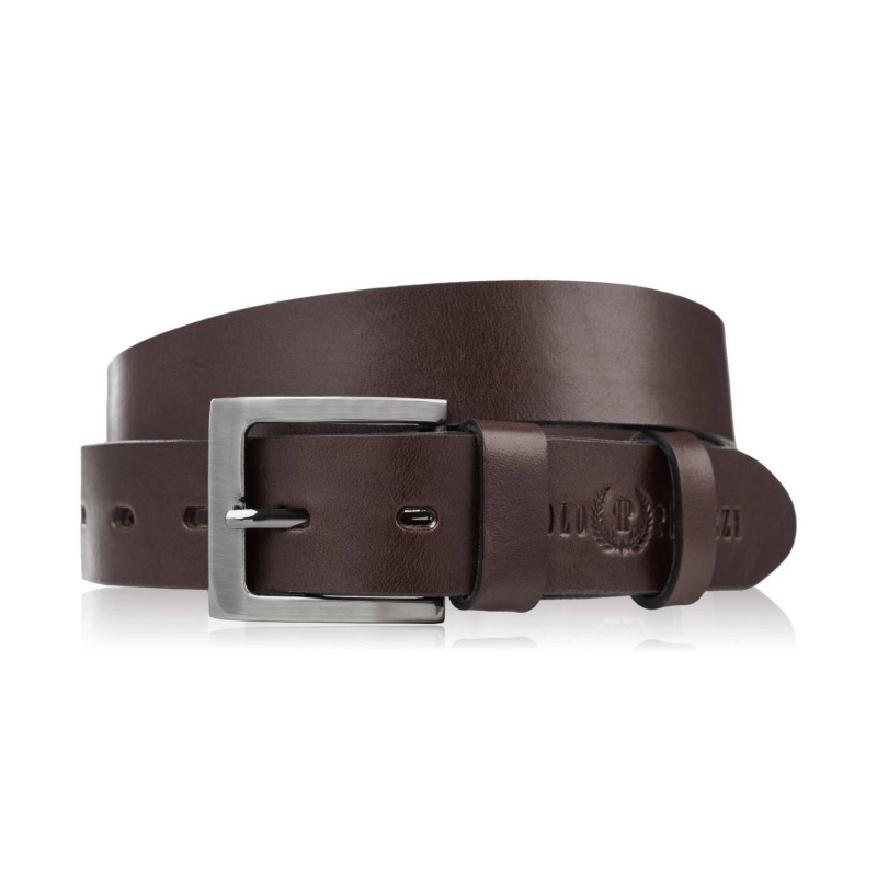 Pasek męski skórzany premium z klasyczną klamrą elegancki ciemnobrązowy 110 cm Paolo Peruzzi PG-10-DBR-110