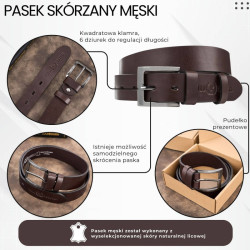 Pasek męski skórzany premium z klasyczną klamrą elegancki ciemnobrązowy 110 cm Paolo Peruzzi PG-10-DBR-110