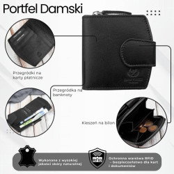 Portfel damski skórzany mały czarny RFID Paolo Peruzii AL-24-BL