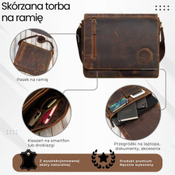 Męska brązowa torba na ramie ze skóry naturalnej vintage Paolo Peruzzi T-147-HBR