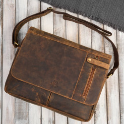 Męska brązowa skórzana torba na ramie na laptopa vintage Paolo Peruzzi T-148-HBR