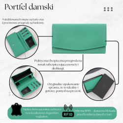 Portfel damski skórzany z RFID miętowy na prezent Paolo Peruzzi SL-11-MNT